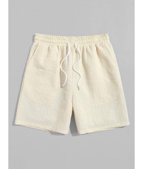 Men's Plain Color 3D Printed Raised Textured Button Front Short Sleeves Shirt And Drawstring Bermuda Shorts Set Men's Plain Color 3D Printed Raised Textured Button Front Short Sleeves Shirt And Drawstring Bermuda Shorts Set