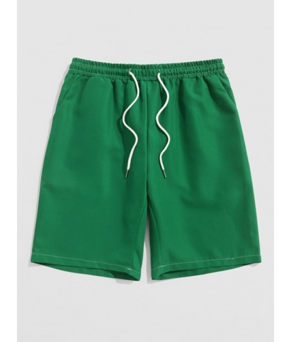 Men's Letter Oriental Dragon Graphic Printed Short Sleeve Crew Neck T-shirt And Solid Color Basic Casual Bermuda Shorts