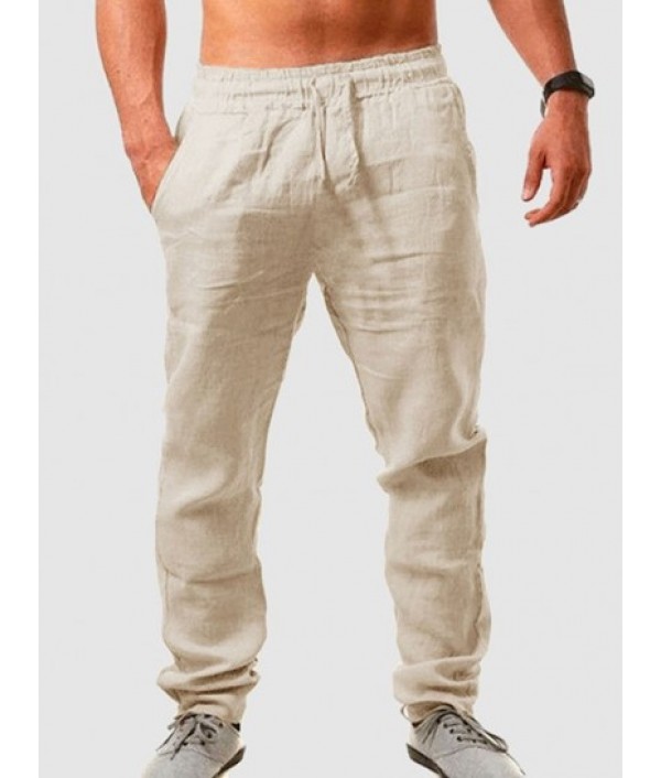 Men's Stand Collar Solid Color Buttons Short Sleeves High Low Casual Shirt And Basic Drawstring Linen Pants Set Men's Stand Collar Solid Color Buttons Short Sleeves High Low Casual Shirt And Basic Drawstring Linen Pants Set