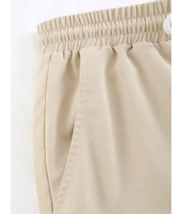 Men's Plain Color Stand Collar Button Front Short Sleeves Shirt And Drawstring Pants Casual Set Men's Plain Color Stand Collar Button Front Short Sleeves Shirt And Drawstring Pants Casual Set