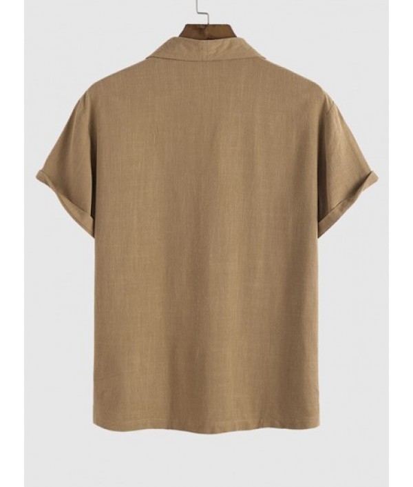 Men's Basic Minimalist Style Plain Color Shawl Collar Short Sleeves Pullover Shirt And Drawstring Pants Set Men's Basic Minimalist Style Plain Color Shawl Collar Short Sleeves Pullover Shirt And Drawstring Pants Set