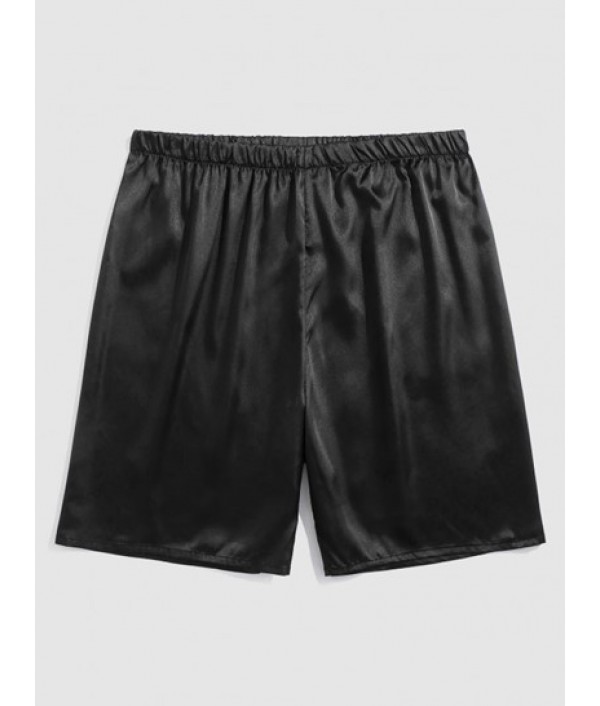 Solid Color Silky Satin Short Sleeves Shirt And Shorts Set Solid Color Silky Satin Short Sleeves Shirt And Shorts Set