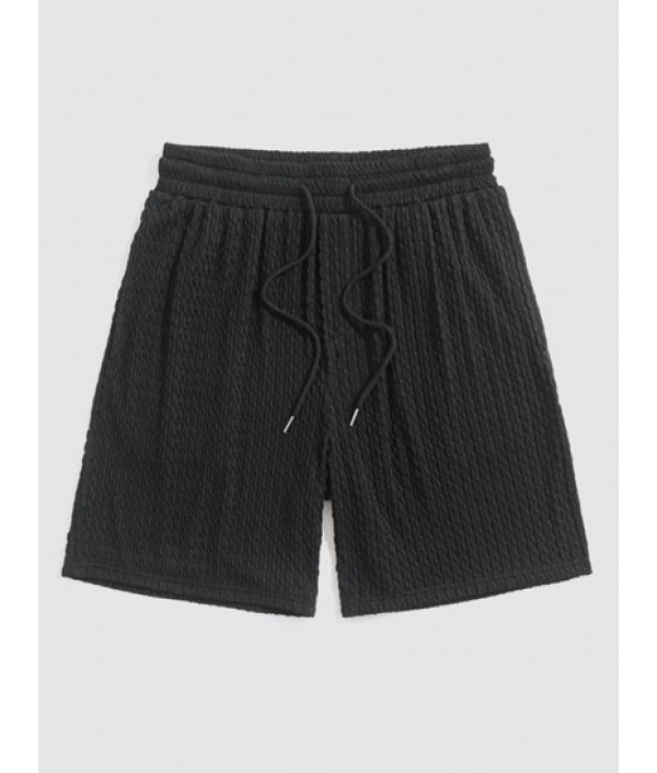 Jacquard Textured Solid Color Short Sleeves T Shirt With Shorts Two Piece Set Jacquard Textured Solid Color Short Sleeves T Shirt With Shorts Two Piece Set