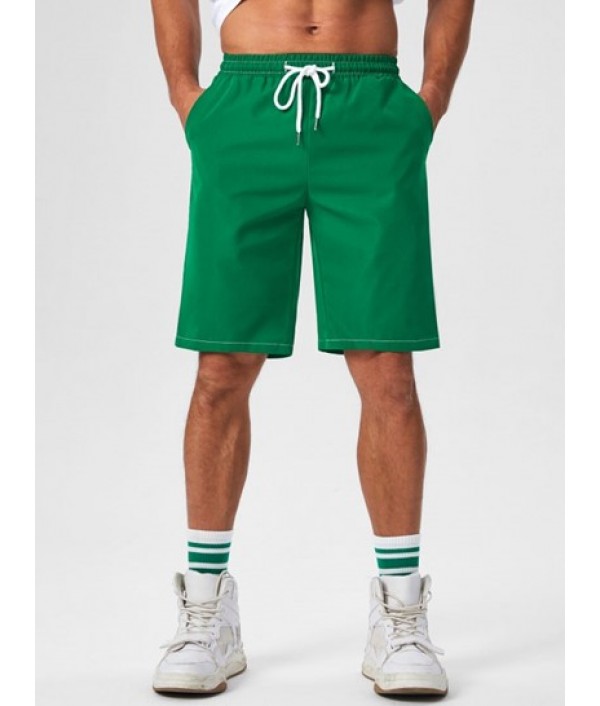 Men's West Coast California Letter Printed Stand Collar College Style Short Sleeves T-shirt And Solid Color Drawstring Basic Casual Bermuda Shorts Set Men's West Coast California Letter Printed Stand Collar College Style Short Sleeves T-shirt And Solid Color Drawstring Basic Casual Bermuda Shorts Set