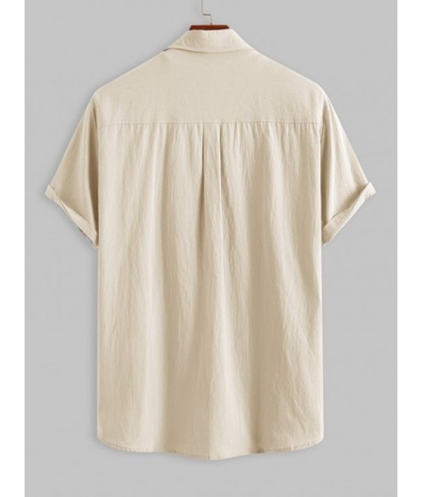 Men's Two Piece Outfits Cotton And Linen Textured Asymmetric Hem Summer Comfortable Casual Short Sleeves Shirt And Basic Linen Pants Set