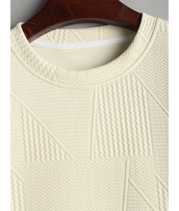 Geometric Textured Short Sleeves Basic T-shirt And Basic Drawstring Shorts Set