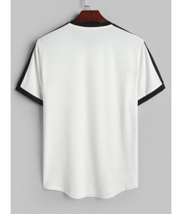 Men's Colorblock California Letter Pattern Short Sleeves T-shirt And Basic Casual Shorts Set Men's Colorblock California Letter Pattern Short Sleeves T-shirt And Basic Casual Shorts Set