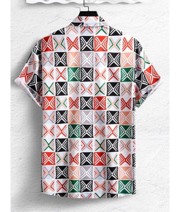 Men's Geometric Print Colorblock Casual Beach Vacation Short Sleeves Shirt And Basic Shorts Set Men's Geometric Print Colorblock Casual Beach Vacation Short Sleeves Shirt And Basic Shorts Set