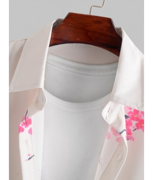 Landscape Painting Oriental Short Sleeves Shirt With Basic Casual Shorts Set