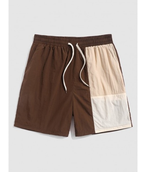 Jacquard Towel Cloth Short Sleeves T-shirt And Colorblock Drawstring Casual Shorts Set