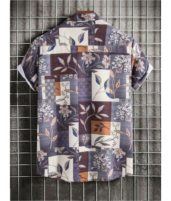 Men's Leaves Floral Plaid Printed Button Front Short Sleeves Vacation Shirt And Basic Casual Shorts Set Men's Leaves Floral Plaid Printed Button Front Short Sleeves Vacation Shirt And Basic Casual Shorts Set