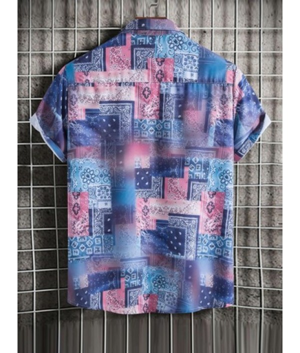 Men's Ethnic Style Paisley Pattern Short Sleeves Button Front Shirt And Basic Casual Shorts Set