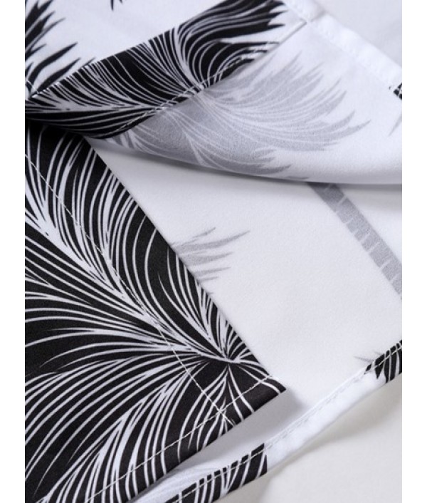 Men's Tropical Print Hawaiian Summer Beach Vacation Set Plant Coconut Tree Short Sleeve Button Shirt And Solid Label Design Drawstring Shorts Men's Tropical Print Hawaiian Summer Beach Vacation Set Plant Coconut Tree Short Sleeve Button Shirt And Solid Label Design Drawstring Shorts