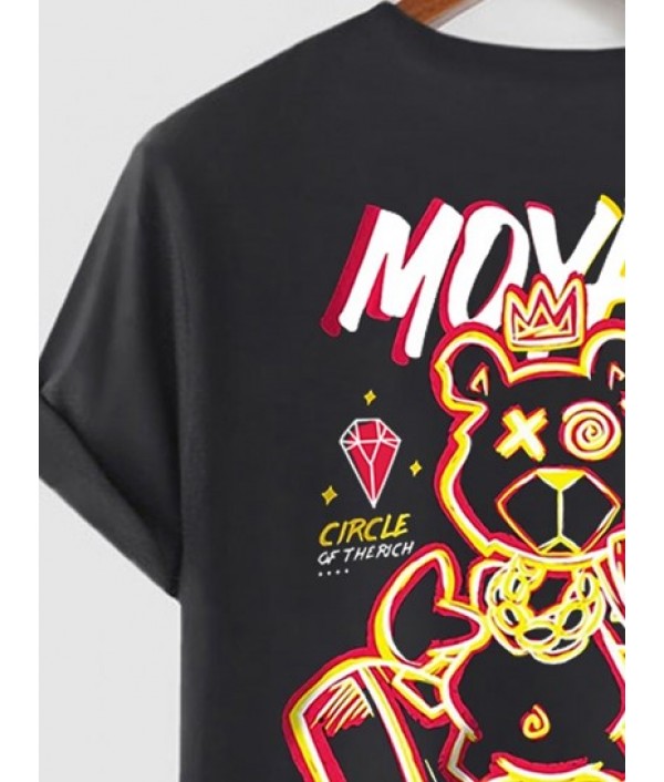 Cartoon Bear POCKET MONEY Graphic Tee And Sweat Shorts Set