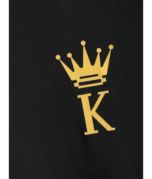 Letter Crown Pattern Asymmetric Hem T-shirt And Cargo Jogger Techwear Pants Set Letter Crown Pattern Asymmetric Hem T-shirt And Cargo Jogger Techwear Pants Set