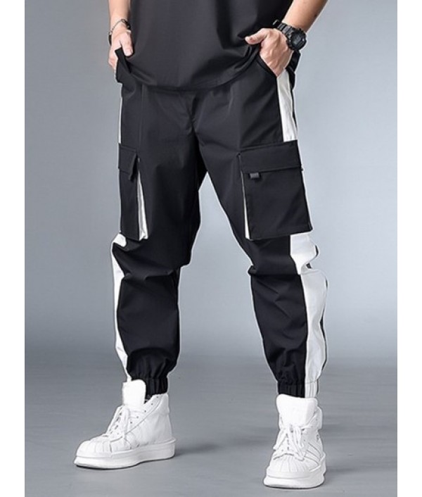 Men's Casual Graffiti Floral Rose Printed Two Tone Colorblock Button Front Short Sleeve Summer Graphic Shirt And Two Tone Colorblock Multi-pockets Design Cargo Pants Set