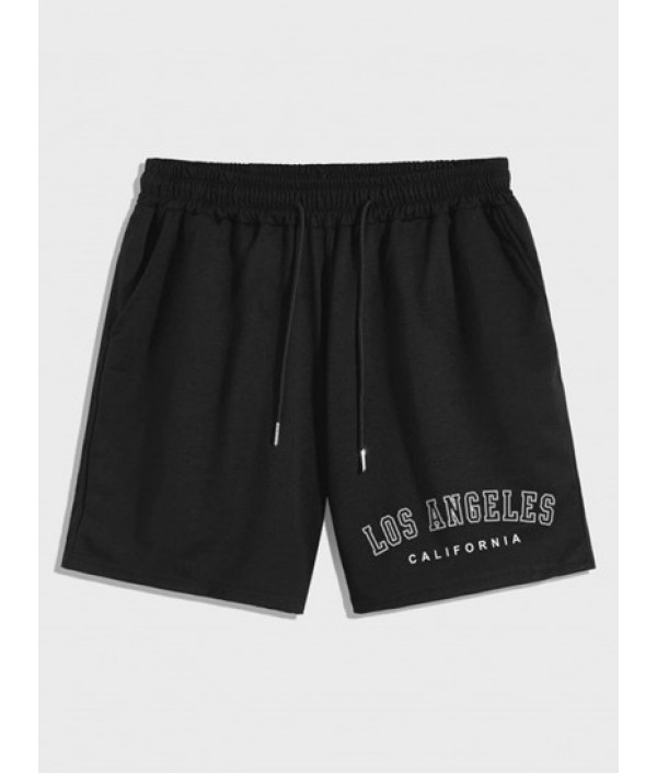 LOS ANGELES Letter Printed T-shirt And Drawstring Shorts Set