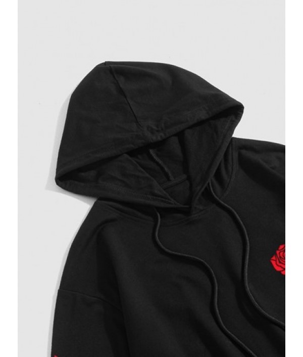 Letter And Rose Printed Pullover Hoodie And Drawstring Jogger Pants Set Outfit Letter And Rose Printed Pullover Hoodie And Drawstring Jogger Pants Set Outfit