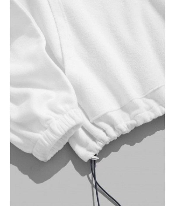 Fluffy Polar Fleece NEW YORK Embroidery Colorblock Half Zip Sweatshirt With Drawstring Jogger Cargo Pants Set