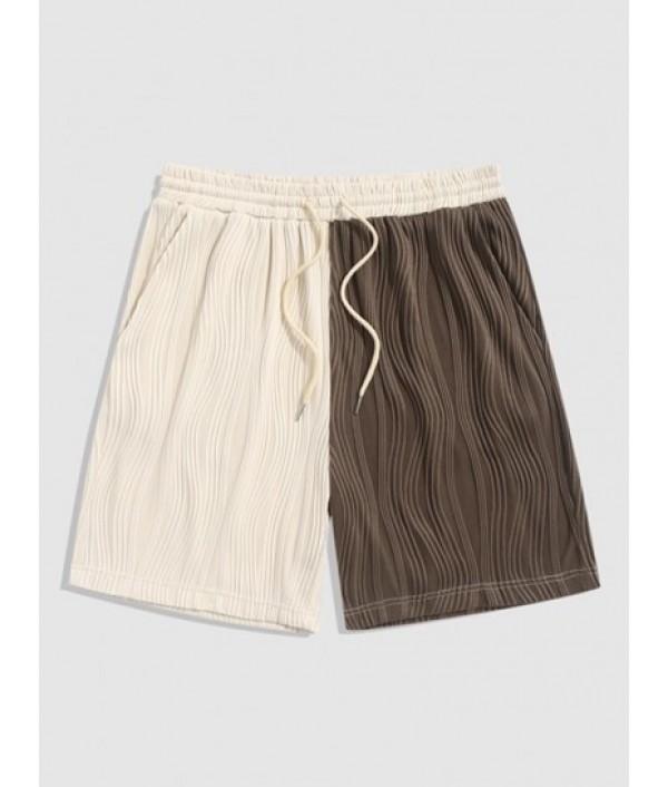 Two Tone Colorblock Textured Shirt With Shorts Set