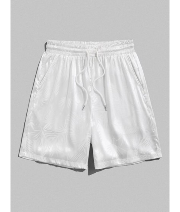 Men's Coconut Tree Jacquard Silky Satin Short Sleeves Button Front Party Shirt And Shorts Set