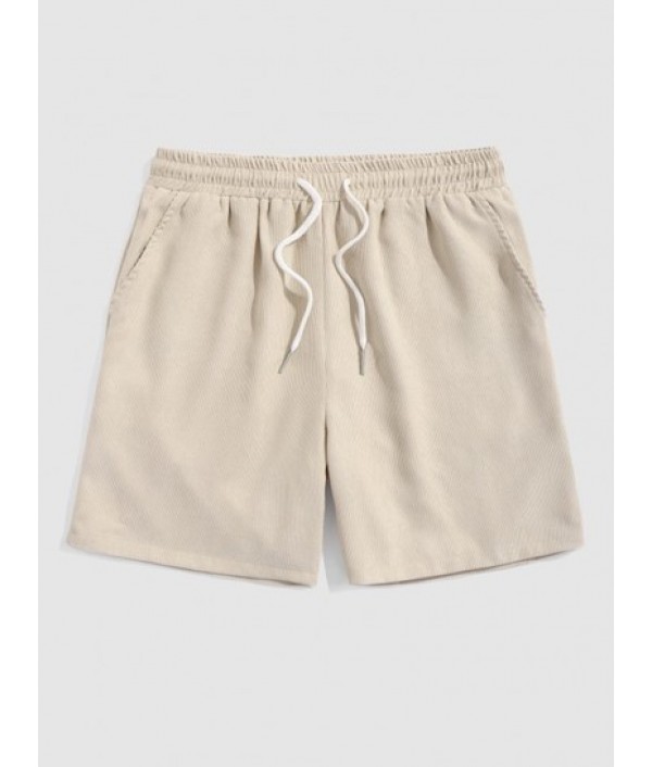 Men's Daily Casual Two Piece Set Terry Cloth Geometric Jacquard Textured Short Sleeves T-shirt With Drawstring Pocket Corduroy Textured Shorts Set