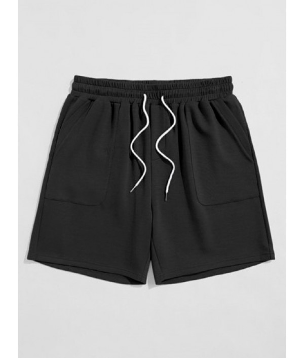 Men's Casual Half Zip Design Polo Collared Basic T-shirt And Drawstring Sweat Shorts Set