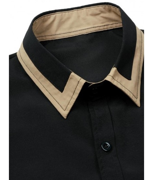 Color Spliced Collar Business Short Sleeves Shirt And Basic Casual Shorts Set Color Spliced Collar Business Short Sleeves Shirt And Basic Casual Shorts Set
