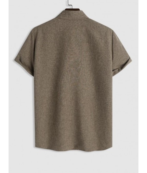 Men's Marled Short Sleeves Button Front Shirt And Drawstring Pants Set Men's Marled Short Sleeves Button Front Shirt And Drawstring Pants Set