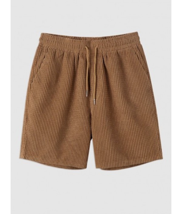 Textured Short Sleeves Polo Collared T-shirt With Corduroy Drawstring Shorts Set Textured Short Sleeves Polo Collared T-shirt With Corduroy Drawstring Shorts Set