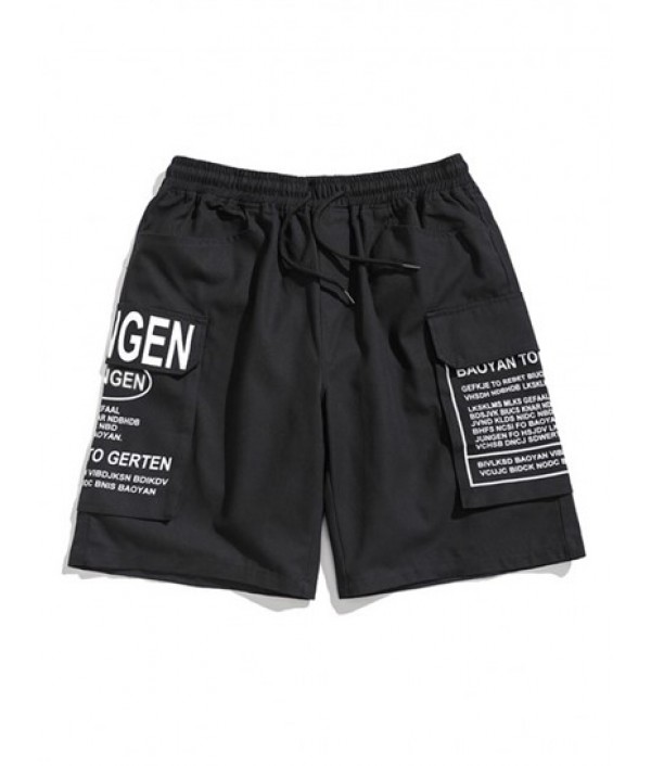 Men's Los Angeles Letter V Neck Short Sleeves Summer Baseball Shirt Knee-Length Letter Drawstring Cargo Shorts Preppy Casual Two Piece Set