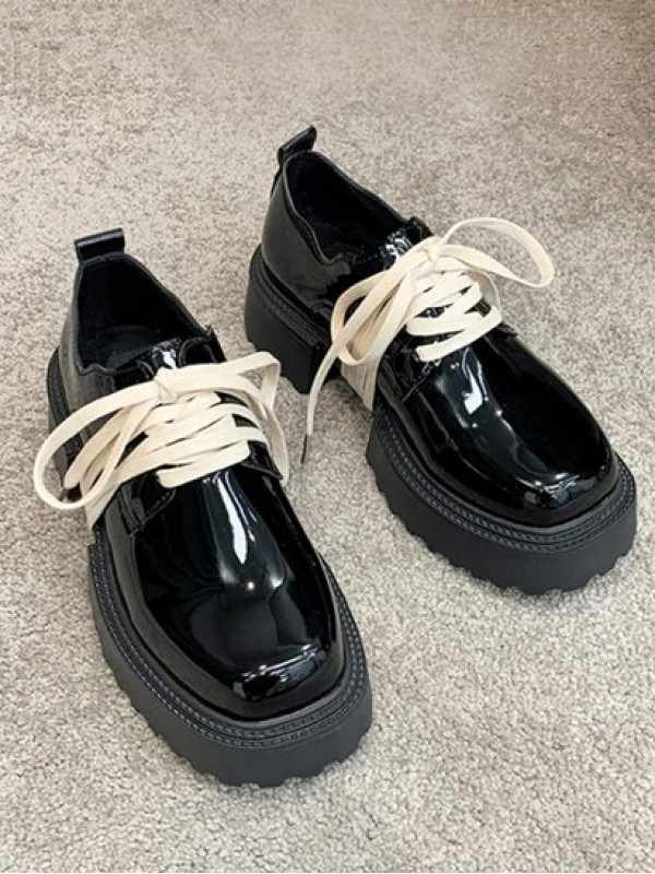 Contrast Lace Up Front Platform Oxford Shoes