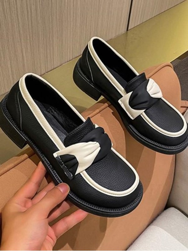 Colorblock Bow Decor Loafers