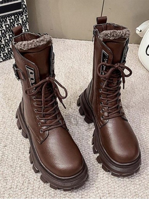 Buckle Back Lace Up Zipper Side Chunky Combat Boots