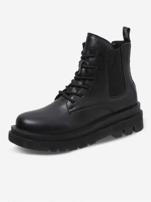 Pair Of Lace Up PU Combat Boots