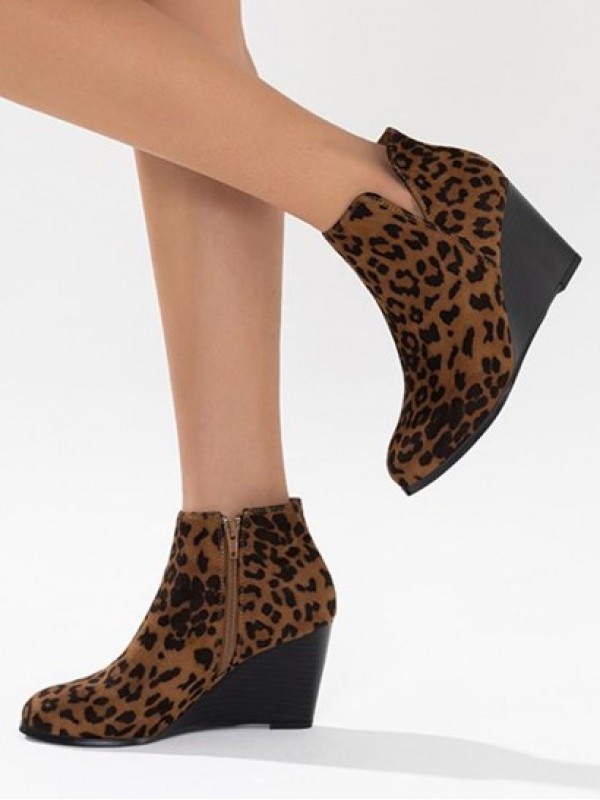 Faux Suede Wedge V-notch Boots