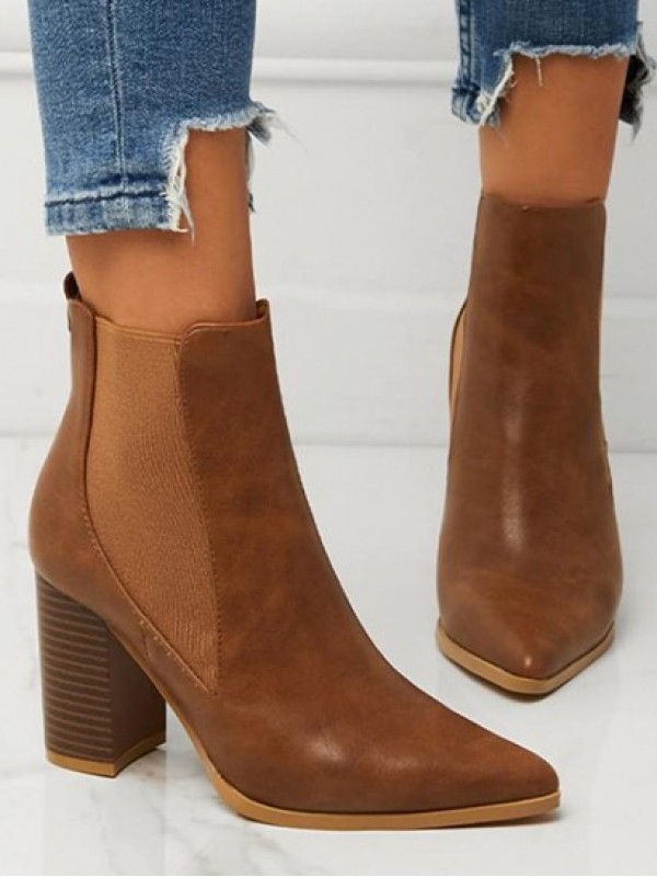 Chunky Heel Pointed Toe Chelsea Boots