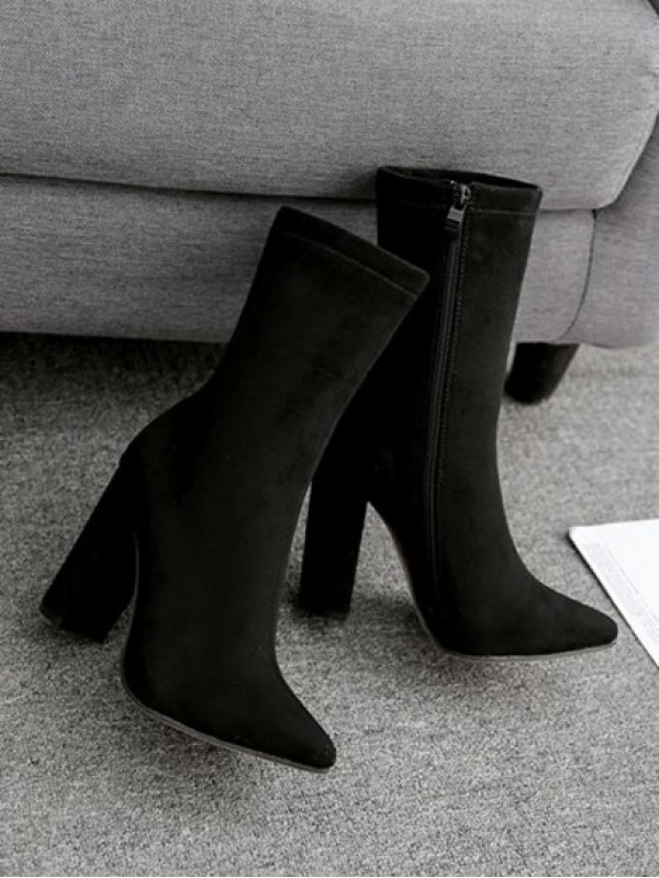 Chunky Heel Faux Suede Ankle Boots