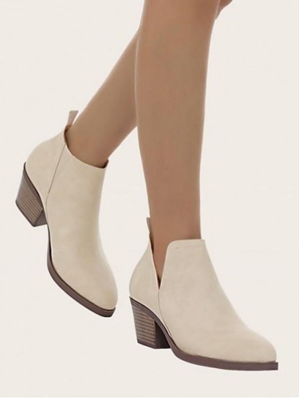 Chunky Heel V Cut Ankle Boots