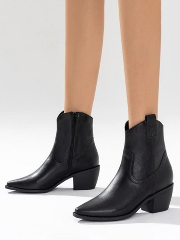 Pointed Toe Chunky Heel Western Ankle Boots