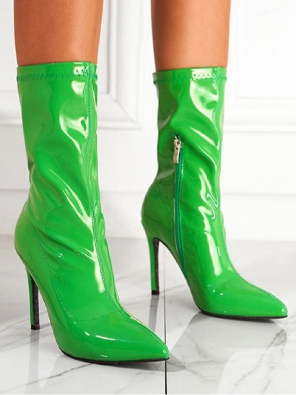 Patent Leather Pointed Toe Stiletto Heel Boots