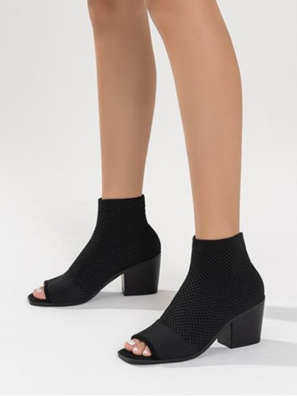 Peep Toe Chunky Heel Boots