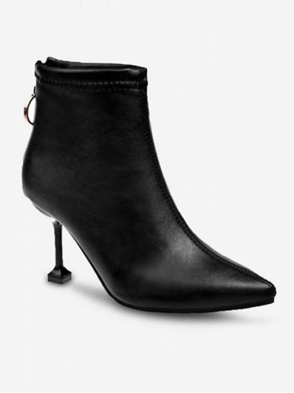 Back Zip Pointed Toe Ankle Boots