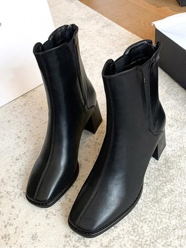 Back Zip Chunky Heel Ankle Boots