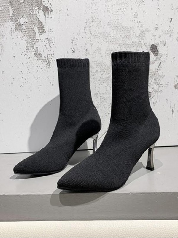 High Heel Pointed Toe Knit Sock Boots