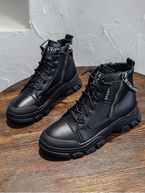 Lace Up Side Zip Combat Boots