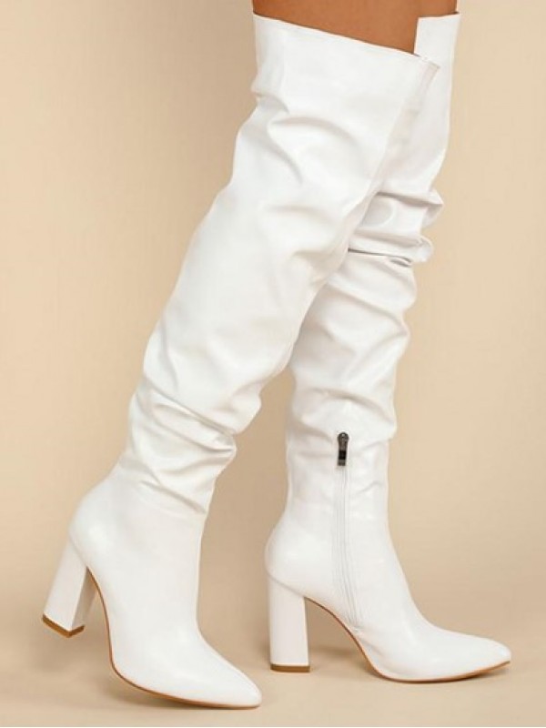 Over The Knee Ruched Chunky Heel Boots