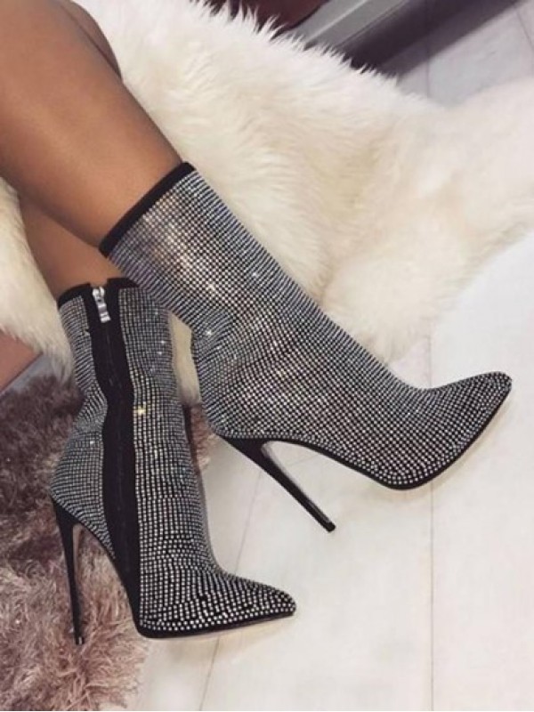 Rhinestone All Over Stiletto Heel Ankle Boots