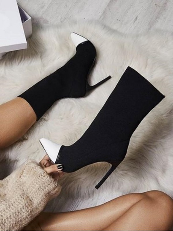 Stiletto Heel Two Tone Sock Boots