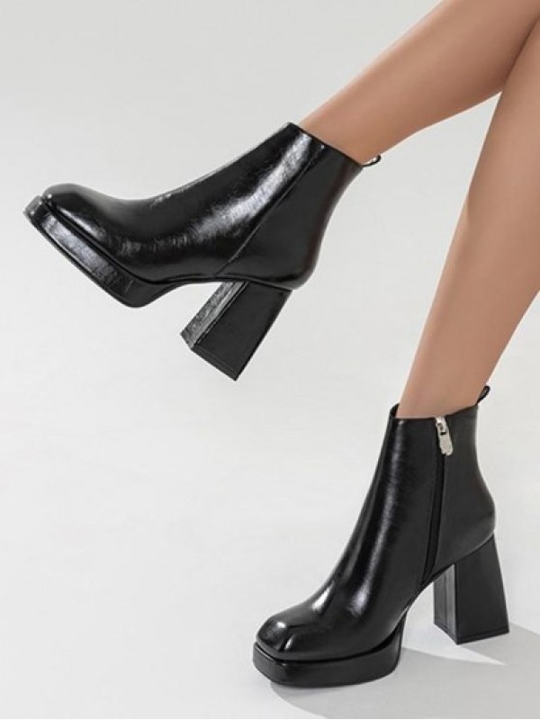 Square Toe Platform Chunky Heel Boots